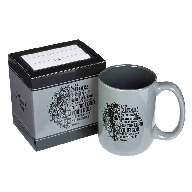 Mug Be Strong & Courageous Grey Ceramic Joshua 1:9