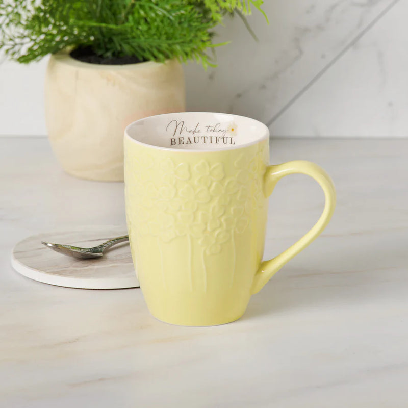 Mug Make Today Beautiful Yellow Ceramic