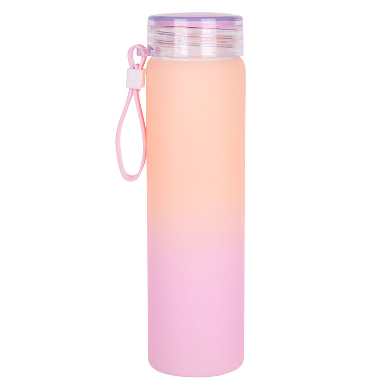 Always Give Thanks Orange and Pink Frosted Glass Water Bottle