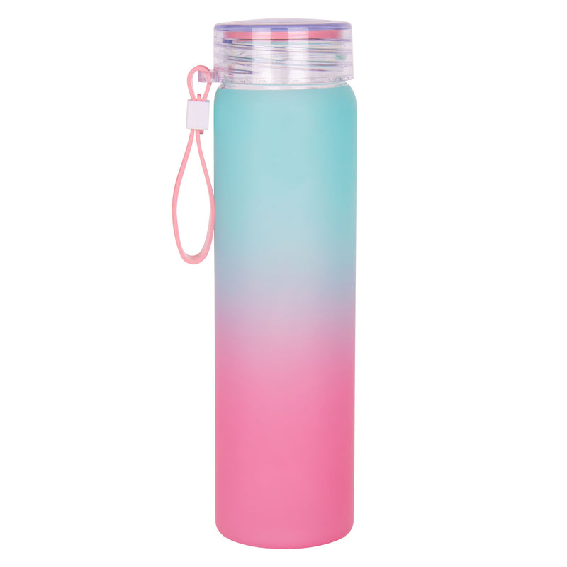 Be Still and Know Pink and Teal Frosted Glass Water Bottle