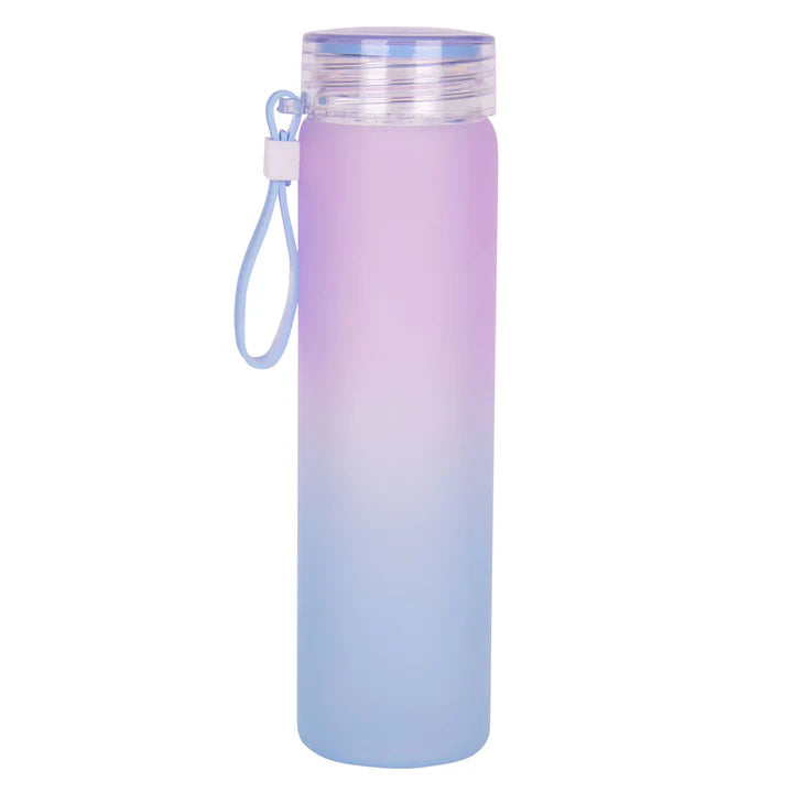 Rejoice Always Purple and Blue Frosted Glass Water Bottle