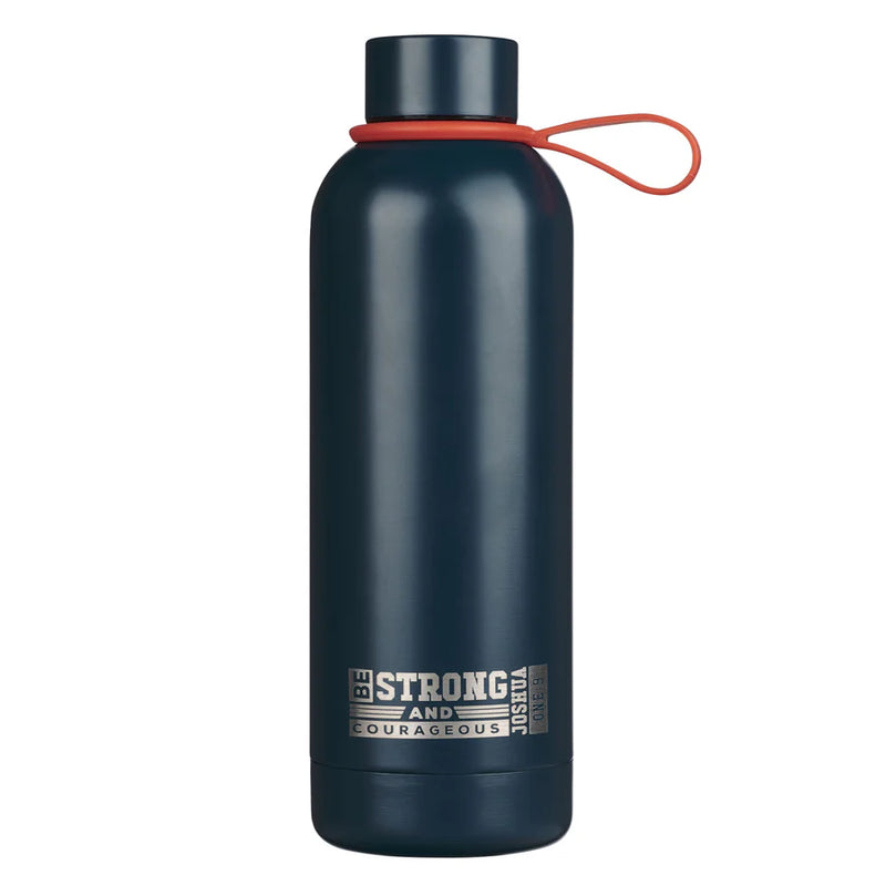 Be Strong & Courageous Navy Blue Stainless Steel Water Bottle with Decorative Sticker Sheet