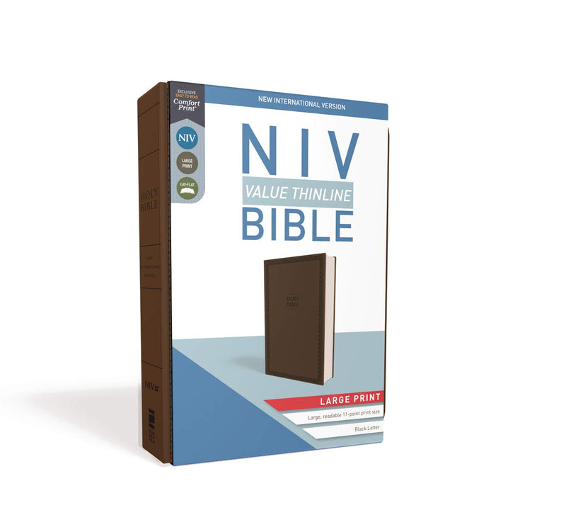 NIV, Value Thinline Bible, Large Print, Leathersoft, Brown, Comfort Print