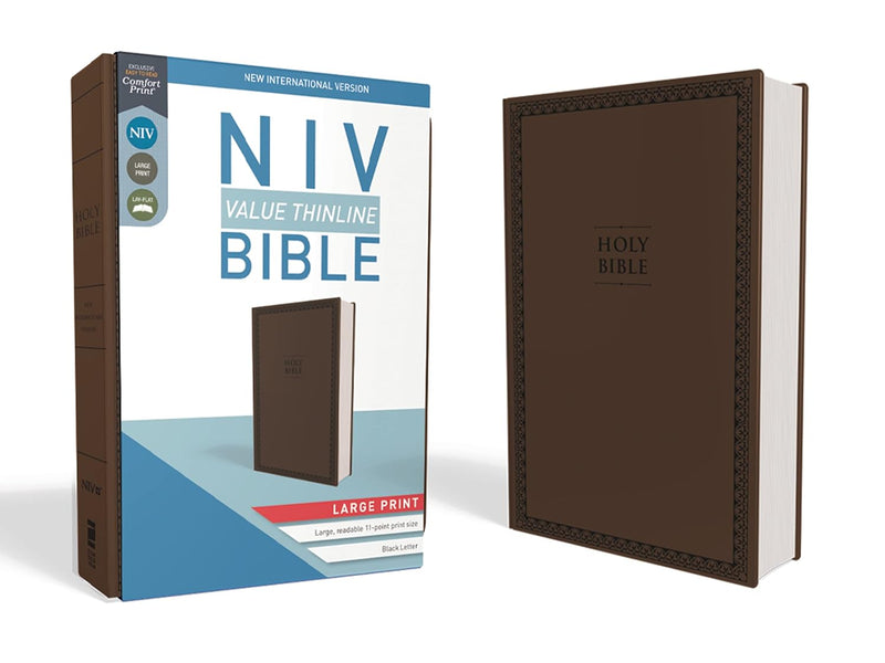 NIV, Value Thinline Bible, Large Print, Leathersoft, Brown, Comfort Print