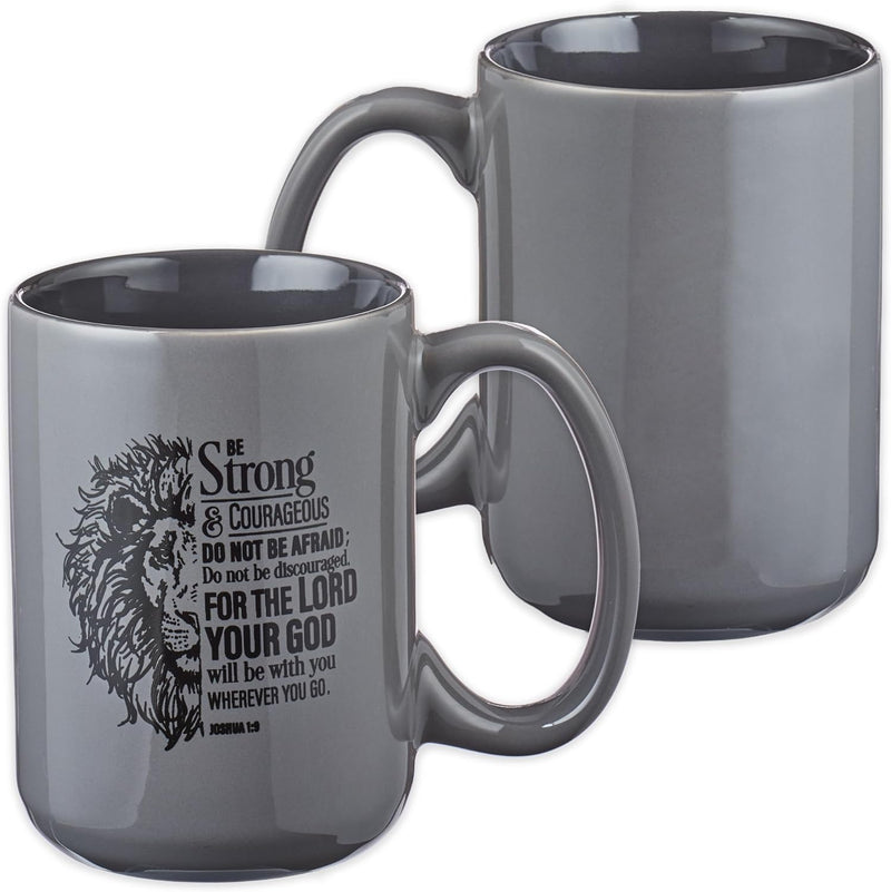 Mug Be Strong & Courageous Grey Ceramic Joshua 1:9