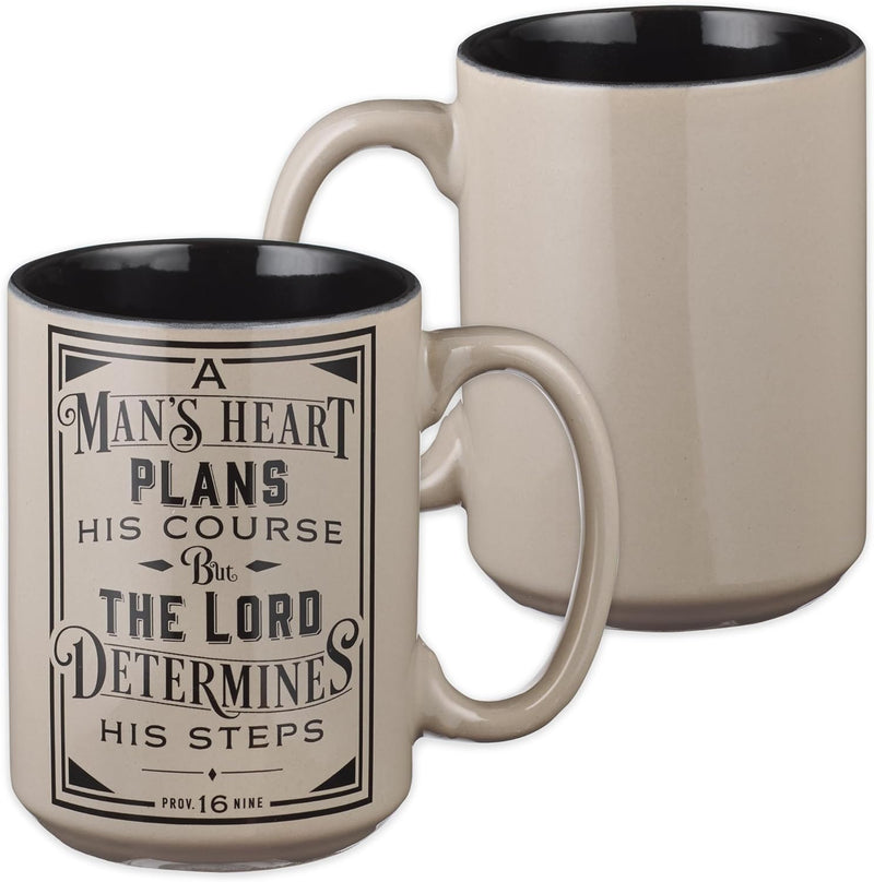 A Man's Heart Brown Ceramic Coffee Mug- Proverbs 16:9