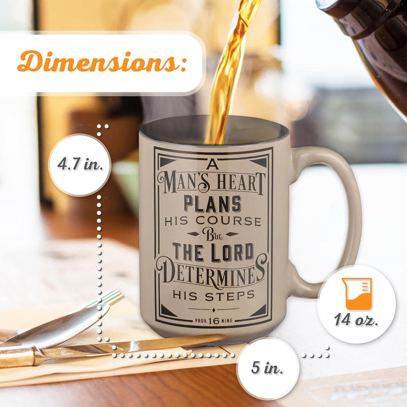 A Man's Heart Brown Ceramic Coffee Mug- Proverbs 16:9