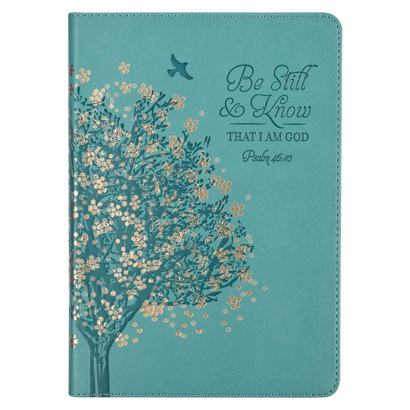 Classic Journal Be Still And Know Psalm 46:10 Floral Inspirational Scripture Notebook, Ribbon Marker, Teal/Gold