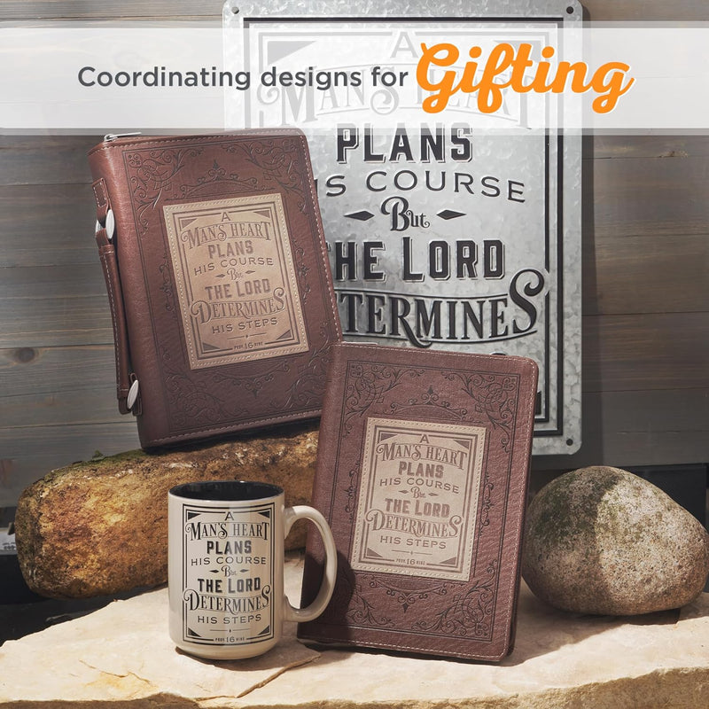 A Man's Heart Brown Ceramic Coffee Mug- Proverbs 16:9