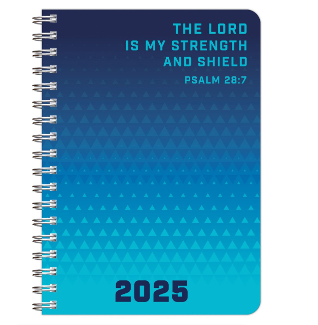 2025 Daily Planner - The Lord Is My Strength and Shield, Blue, Wirebound