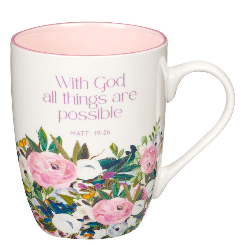 Mug Multi Floral Purple With God Matt 19:26